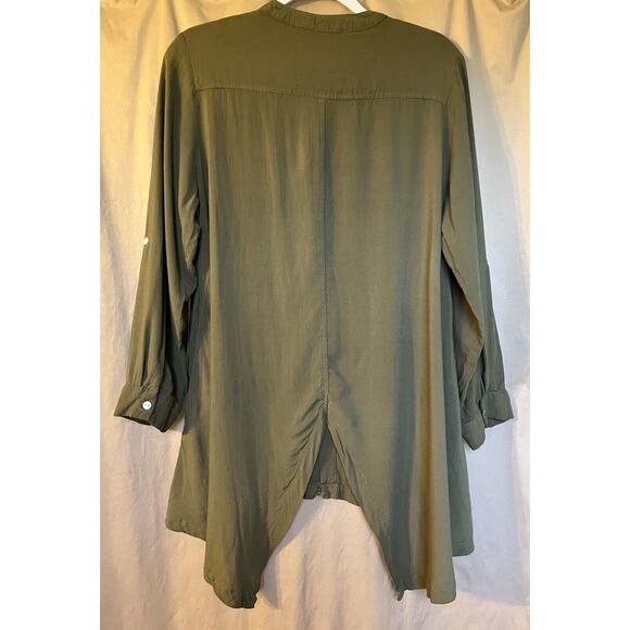 Woman’s Midnight Velvet Khaki Green Hidden Button Up Tunic Blouse Top Size L - Picture 3 of 5